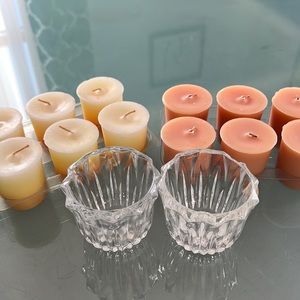 Two votive candle holders with twelve votives.
